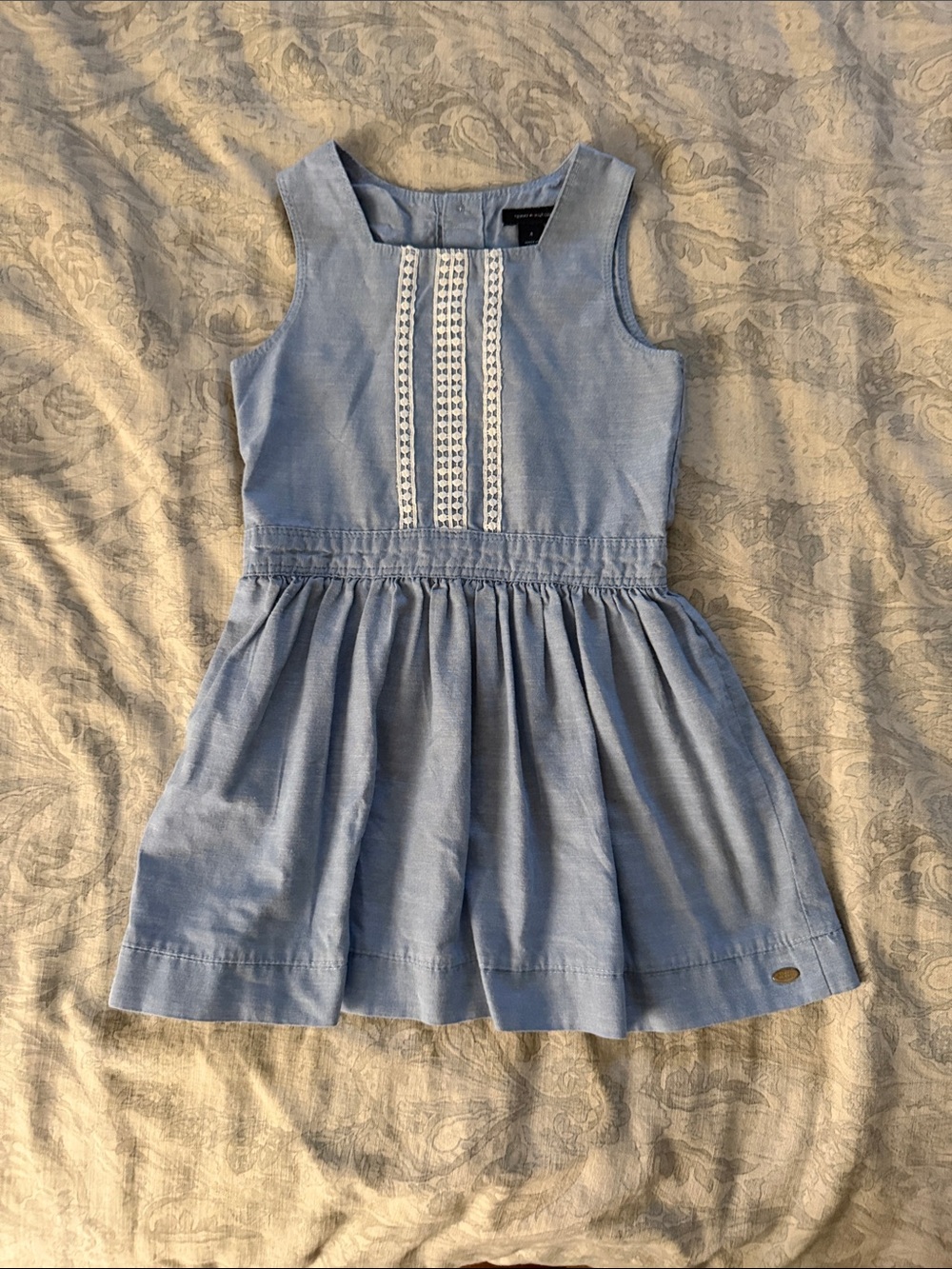 Tommy Hilfiger Light Blue Sleeveless Cotton Dress with White Lace Panels
